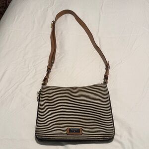 Fossil Women's Black and Tan Striped Crossbody Bag